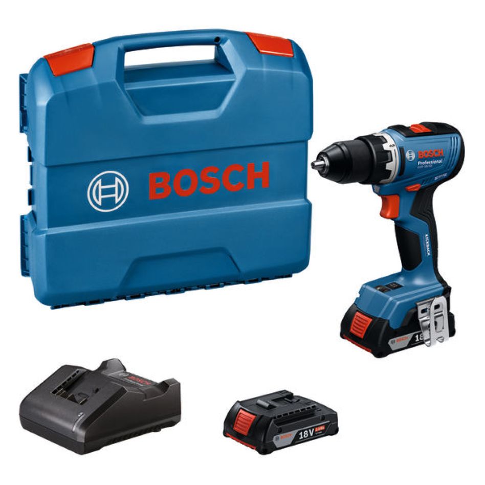 Bosch Blauw 06019N3000 GSR 18V-65 Accuschroefboormachine set 2x 2,0 Ah en lader GAL 18V-20 in L-Case