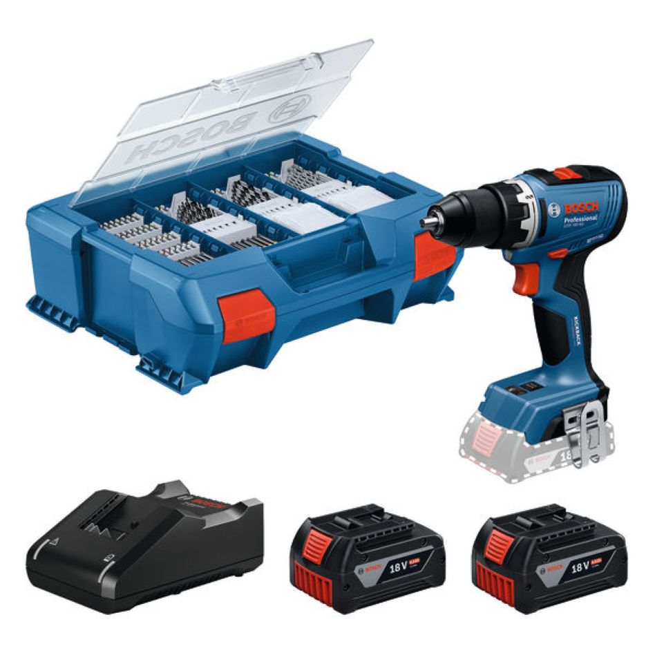Bosch Blauw 06019N3207 GSR 18V-65 Accuschroefboormachine set 2x 4,0 Ah en lader lader GAL 18V-40 in L-Case Pick&Click
