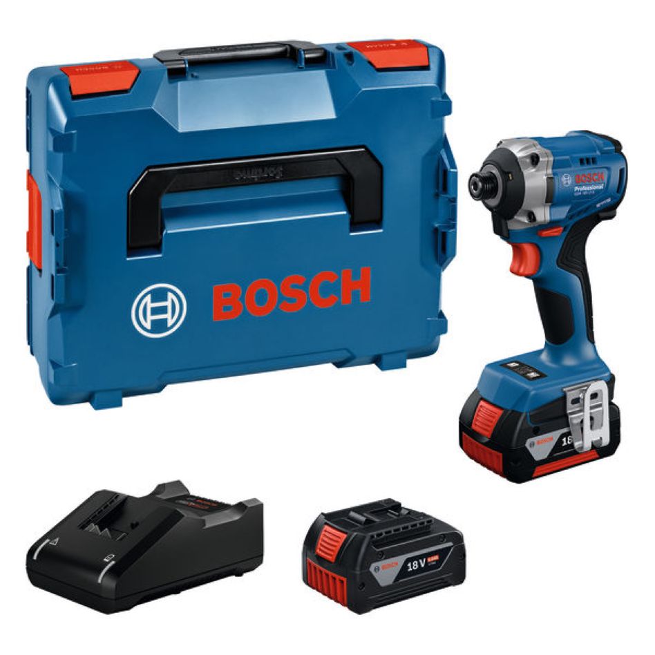 Bosch Blauw 06019N2002 GDR 18V-215 Accuslagschroevendraaier 2x 4,0 Ah en lader GAL 18V-40 in L-BOXX