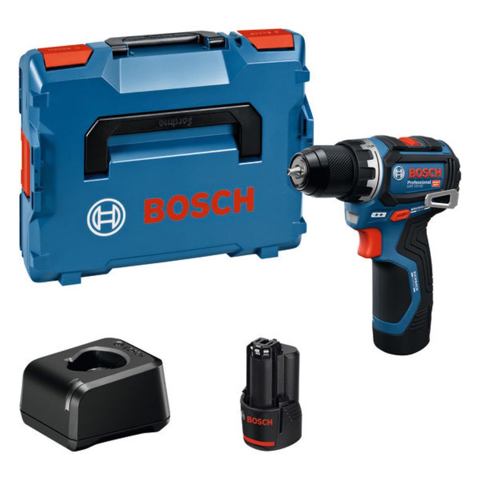 Bosch Blauw 06019N7002 GSR 12V-32 Accuschroefboormachine 2x GBA 12V 2,0 Ah en lader GAL 12V-20 in L-Boxx