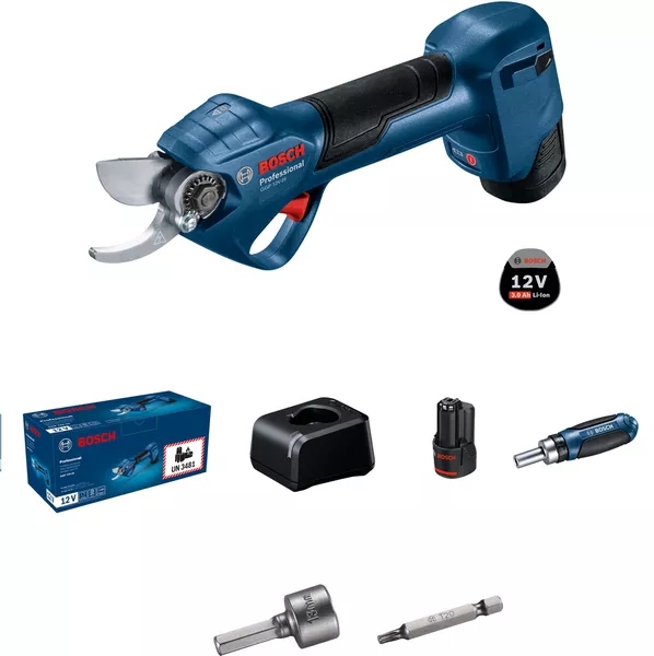 Bosch Blauw 06008D8100 GGP 12V-25 Accu snoeischaar set 2x 3.0 Ah en snellader in doos