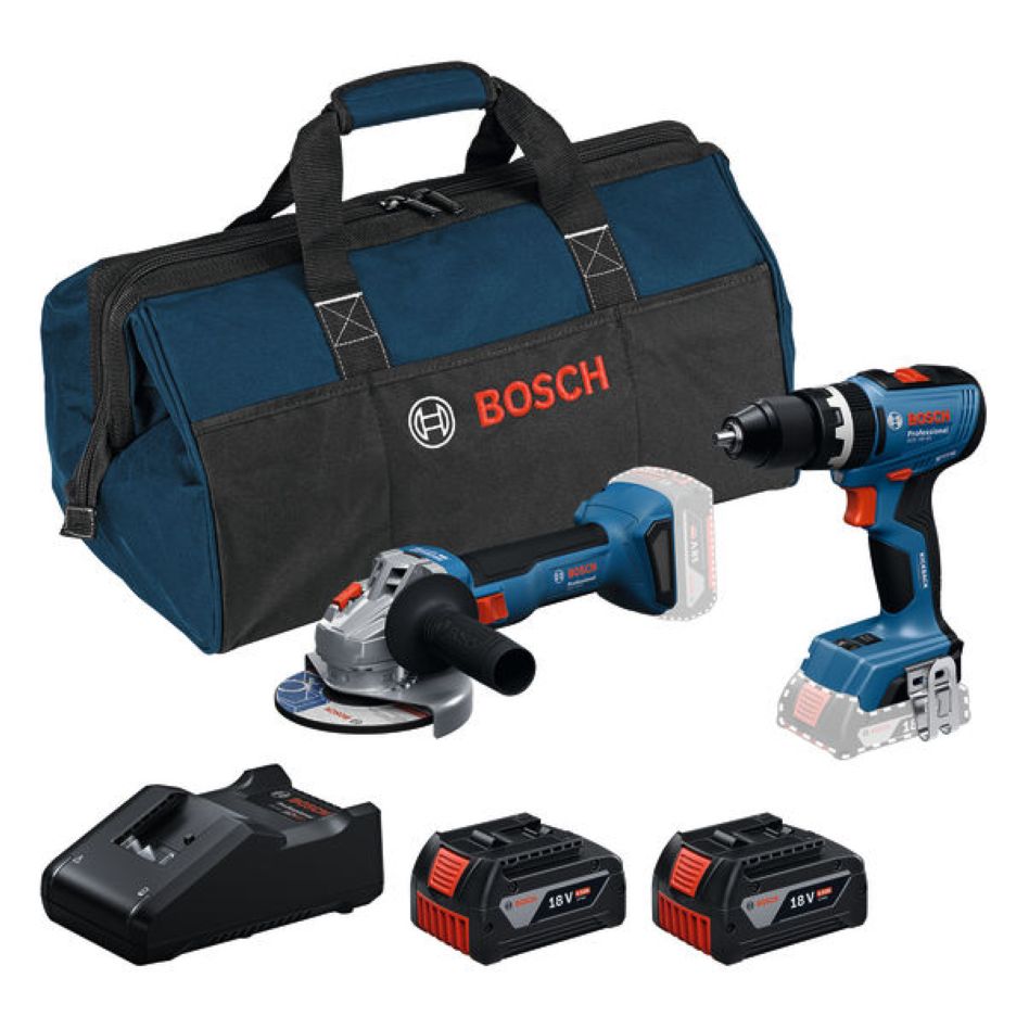 Bosch Blauw 0615A5008Z Accutoolkit Combipack 18V 2 machines GSB + GWS 2x 18V 4.0Ah en lader GAL 18V-40 in Toolbag