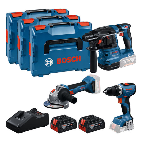 Bosch Blauw 0615A5009G Toolkit 3 machines GSR 18V-65 + GBH 18V-22 + GWS 18V-818V 2x 18V 5.0Ah en lader in L-BOXX