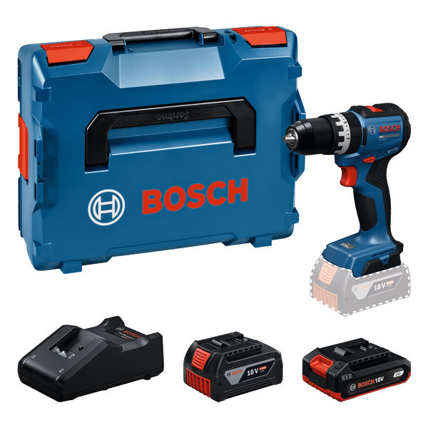 Bosch Blauw 06019S0122 GSB18V-52 Accuschroefboormachine 1x 18V 2.0Ah en 1x 18V 4.0Ah accu's en lader GAL18V-40 in L-BOXX