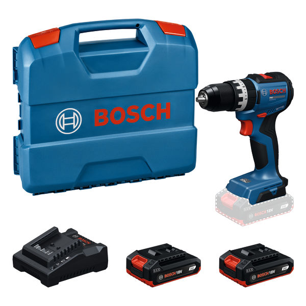 Bosch Blauw 06019S0123 GSB18V-52 Accuklopboorschroevendraaier 2x 18V-20, lader GAL18V-20 in L-Case