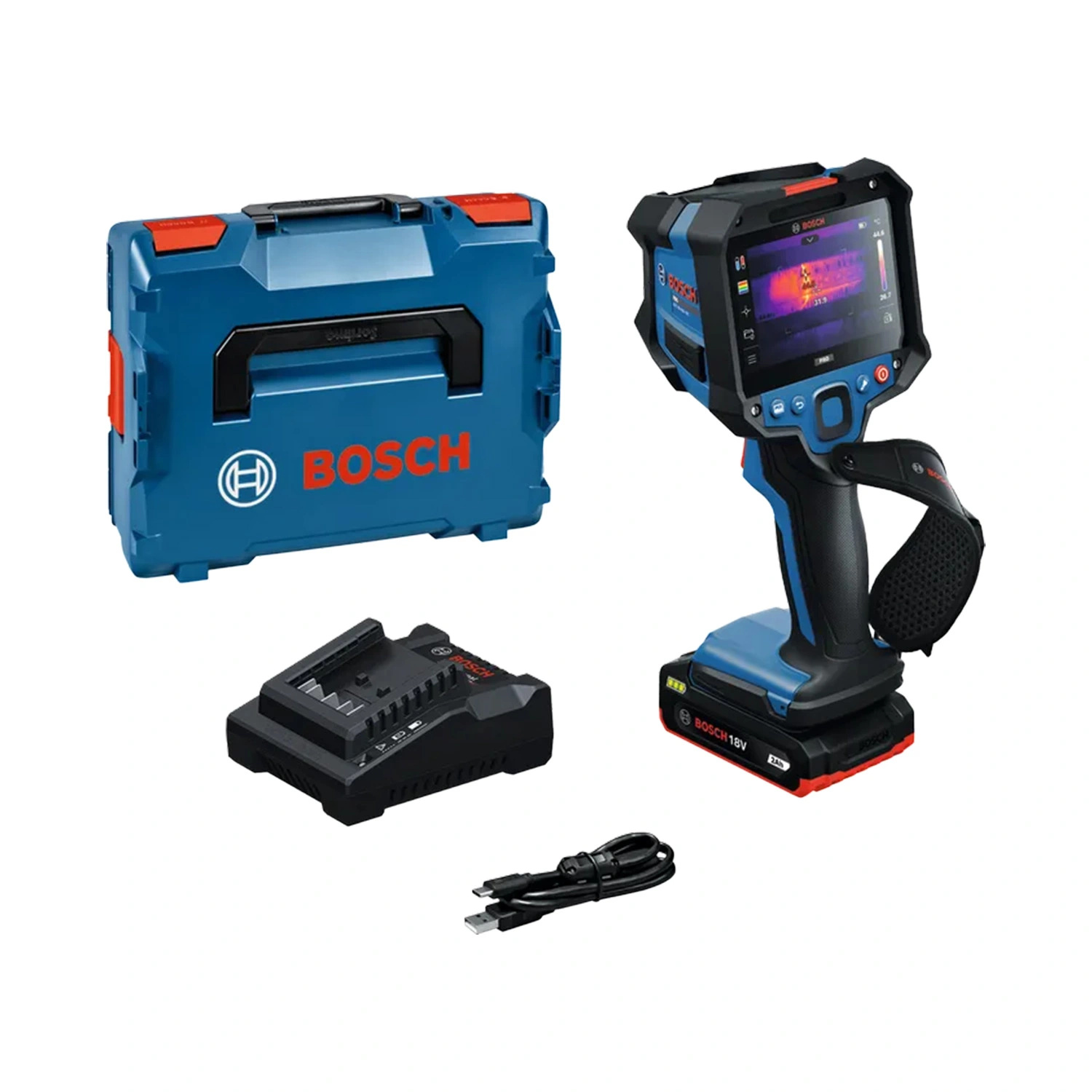 Bosch Blauw 0601083700 GTC18V-600-16C Accu Warmtebeeldcamera 1x 18V 2.0Ah accu en GAL18V-20 (II) lader + USB-C kabel in L-Boxx