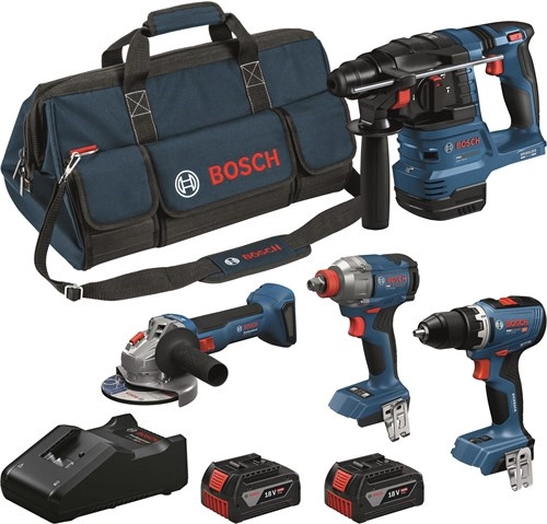 Bosch Blauw 0615A500BK Accutoolkit 4 machines 18V 2x GBA 18V 5.0Ah accu's en GAL18V-40 lader in Toolbag