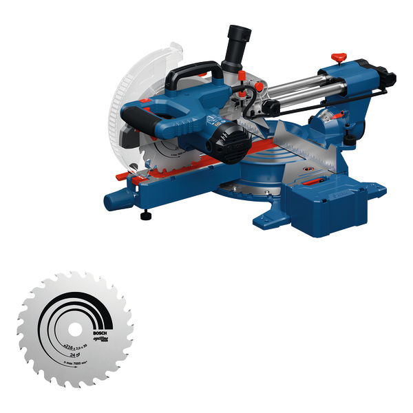 Bosch Blauw 0601B61001 GCM305-216S Kap- en verstekzaagmachine + 2x zaagblad, klem, stofzak, liniaal, 2x werkstukssteun