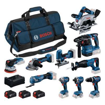 Bosch Blauw 0615A500EH Accutoolkit 10 machines 18V 3x 5.0Ah accu en GAL12V/18V-80 lader in toolbag