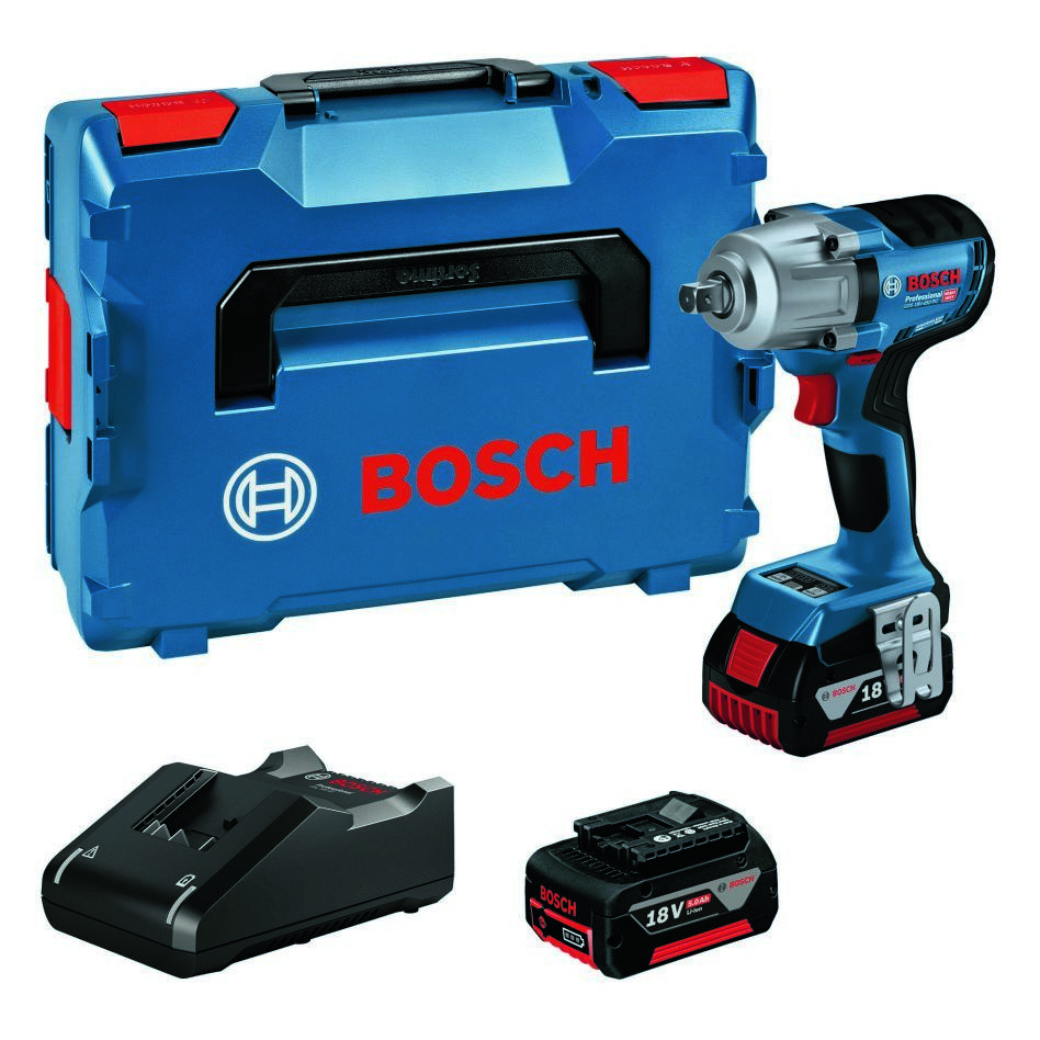 Bosch Blauw 06019K4103 GDS 18V-450 PC Accuslagmoeraanzetter 2x 5,0 Ah en lader GAL 18V-40 in L-BOXX
