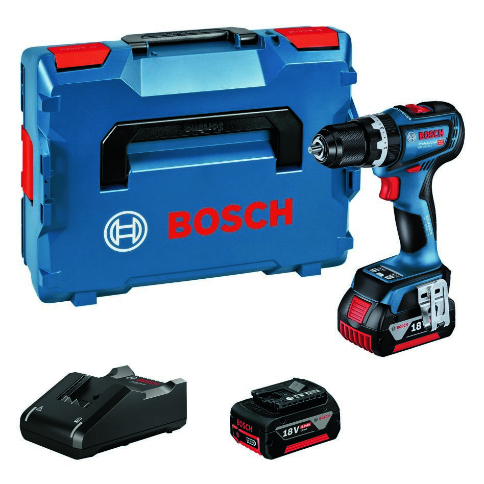 Bosch Blauw 06019K6103 GSB 18V-90 C Accuklopboorschroevendraaier 2x 4,0 Ah en lader GAL 18V-40 in L-BOXX