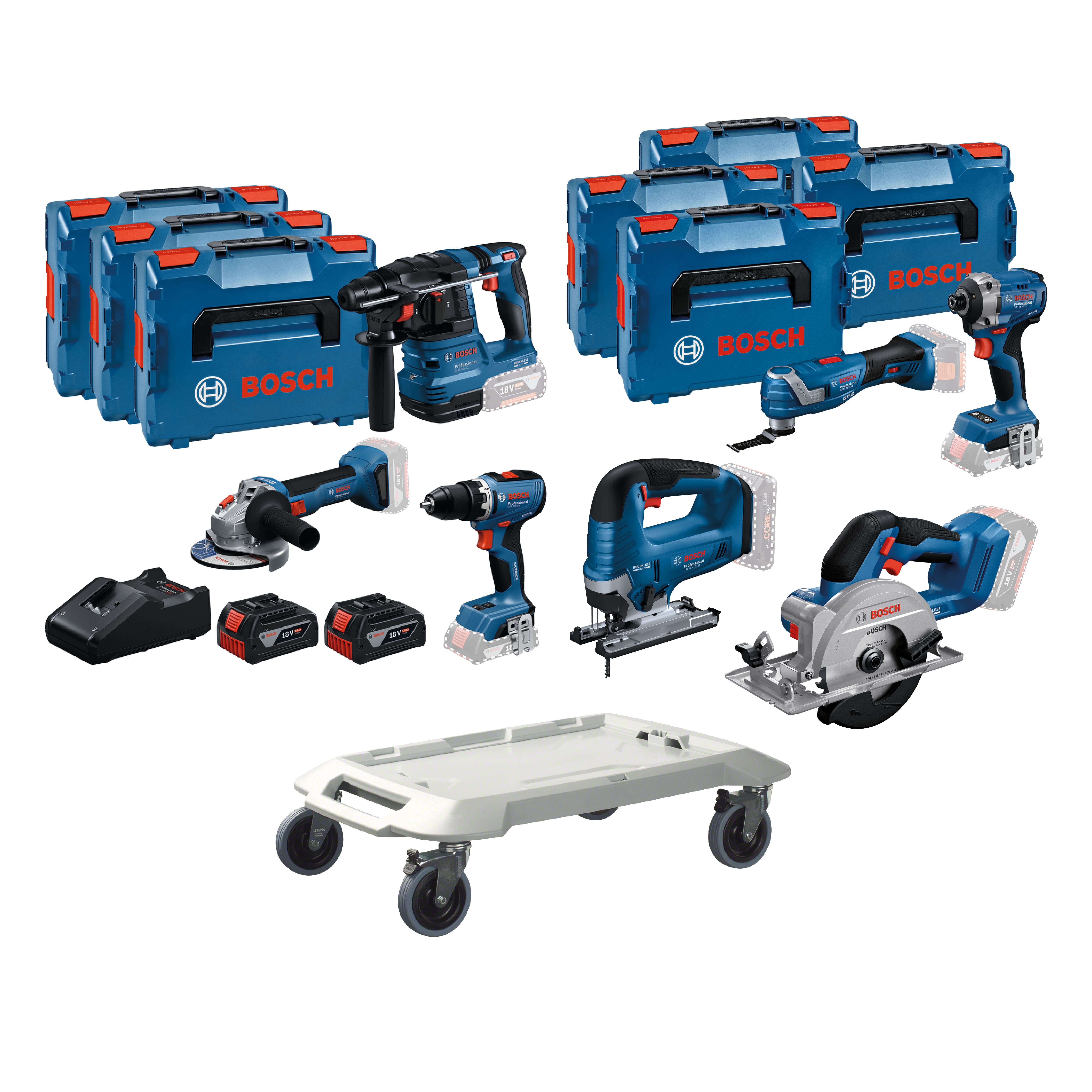 Bosch Blauw BoschTN7 7-delige Comboset &ndash; Professionele 18V Gereedschapsset met L-Boxx Roller