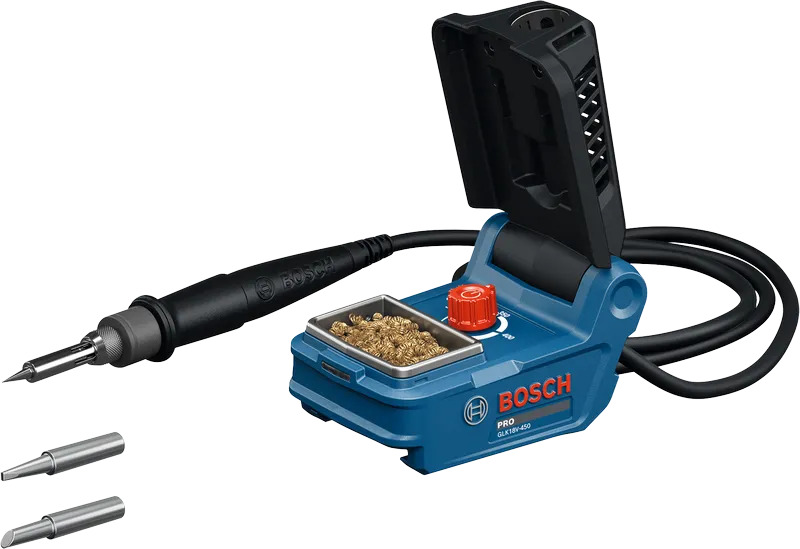 Bosch Blauw 06019S8100 GLK18V-450 Accu Soldeerbout excl accu en lader + 2x extra punten, staalwol in doos
