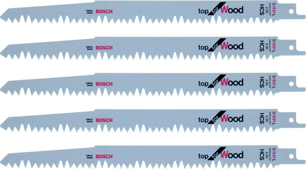Bosch Blauw Accessoires 2608650676 S1531L Reciprozaagblad Top for Wood 240 mm 5 stuks