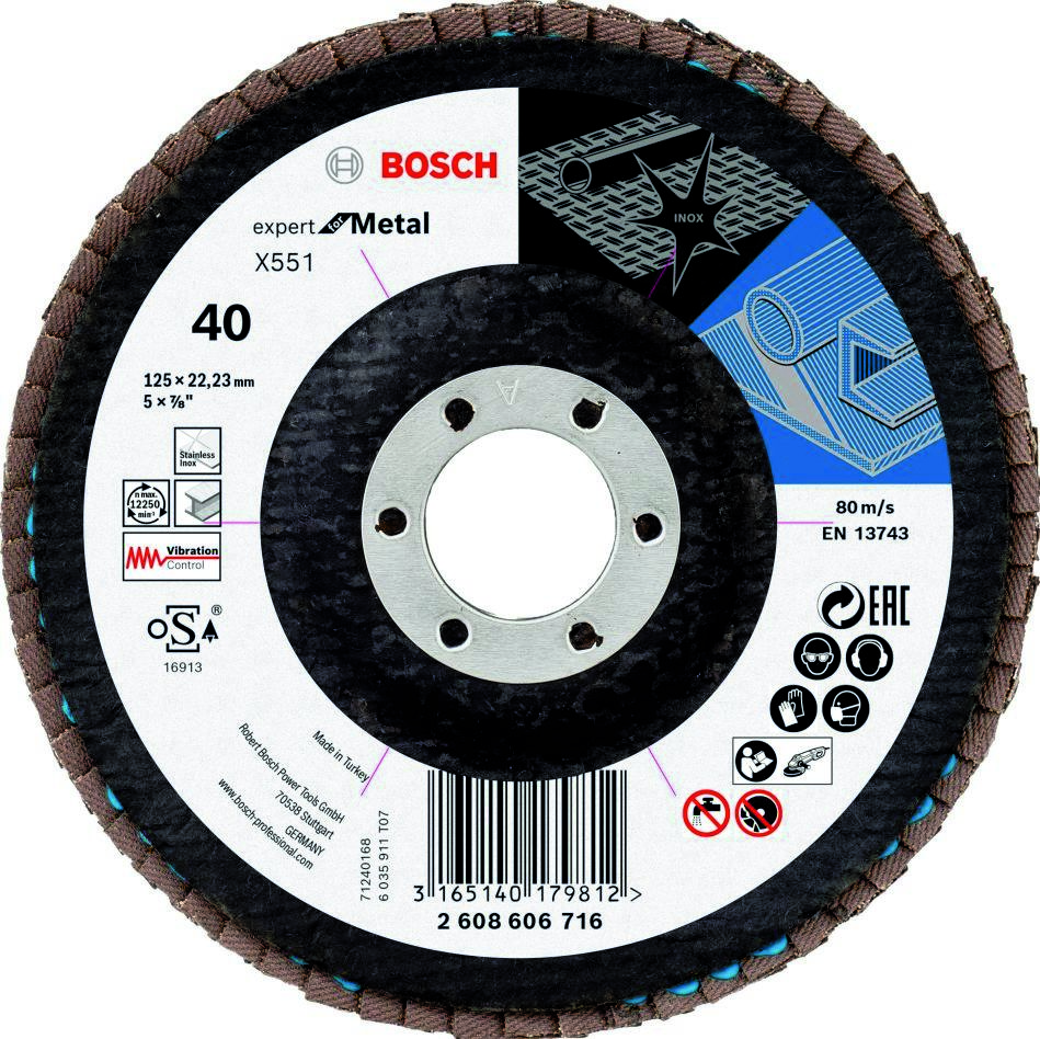 Bosch Blauw Accessoires 2608606716 Lamellenschuurschijf X551, Expert for Metal D= 125 mm, K= 40, gebogen