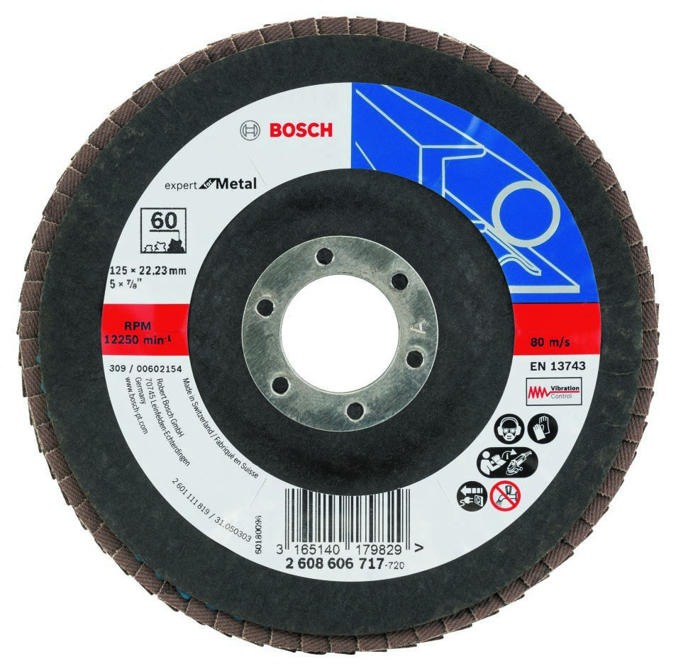 Bosch Blauw Accessoires 2608606717 Lamellenschuurschijf X551, Expert for Metal D= 125 mm, K= 60, gebogen