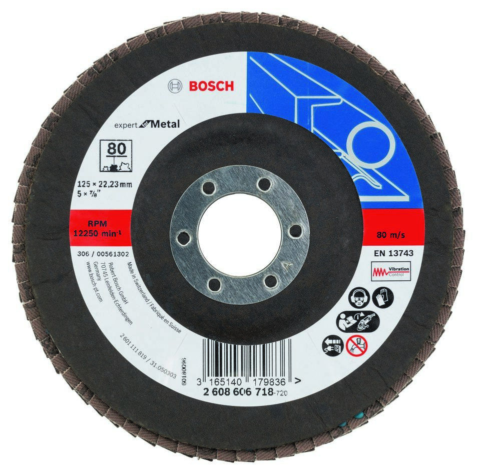 Bosch Blauw Accessoires 2608606718 Lamellenschuurschijf X551, Expert for Metal D= 125 mm, K= 80, gebogen