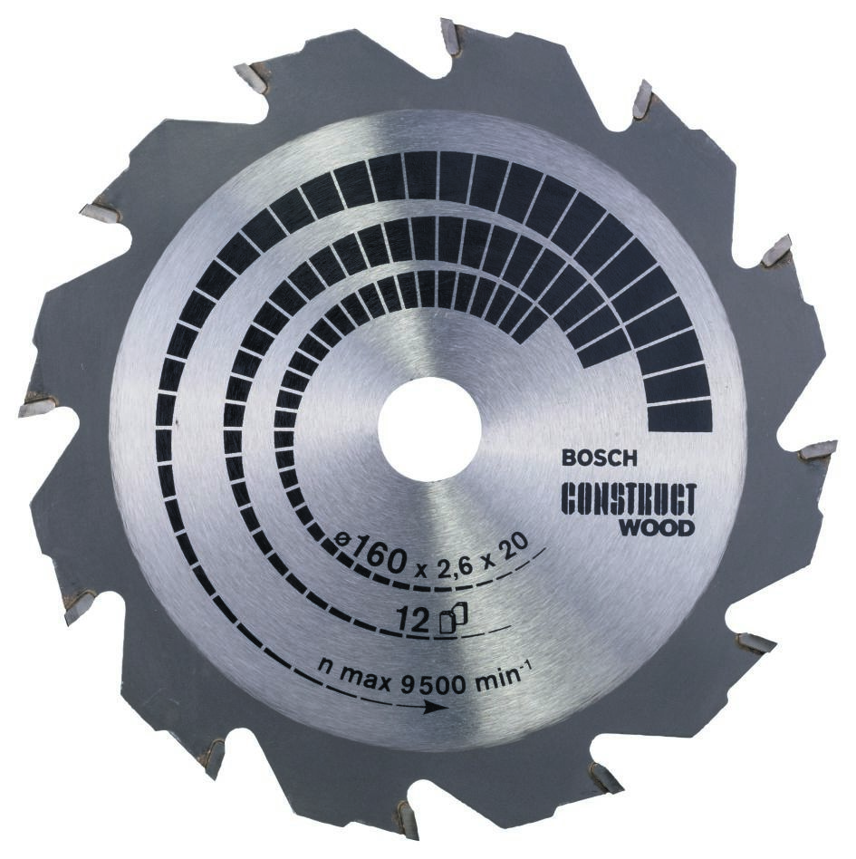 Bosch Blauw Accessoires 2608640630 Cirkelzaagblad 160 x 20 x 12T Construct Wood