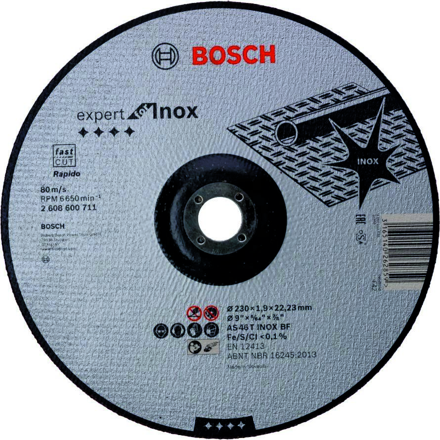 Bosch Blauw Accessoires 2608600711 Doorslijpschijf gebogen Expert for Inox - Rapido AS 46 T INOX BF, 230 mm, 1,9 mm