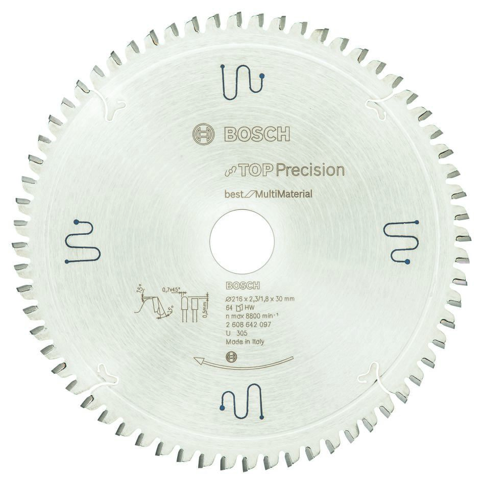 Bosch Blauw Accessoires 2608642097 Cirkelzaagblad 216 x 30 x 64T Top Precision Best for Multi Material