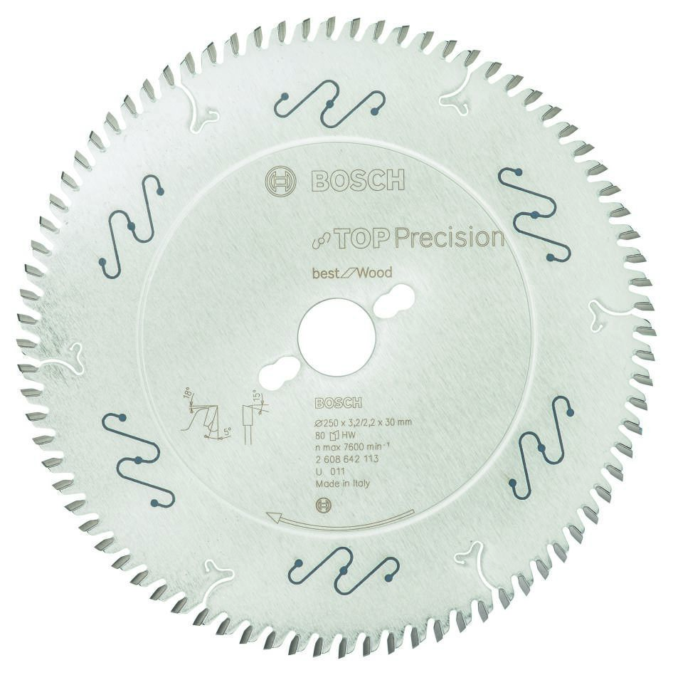 Bosch Blauw Accessoires 2608642113 Cirkelzaagblad 250 x 30 x 80T Top Precision Best for Wood