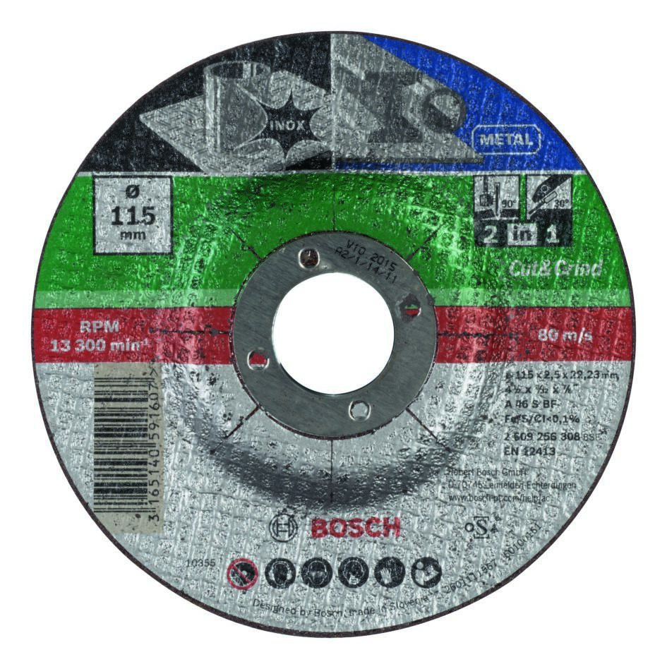 Bosch Blauw Accessoires 2609256308 Doorslijpschijf 2-in-1 Metaal+Inox ø 115x22,23x2,5mm gebogen
