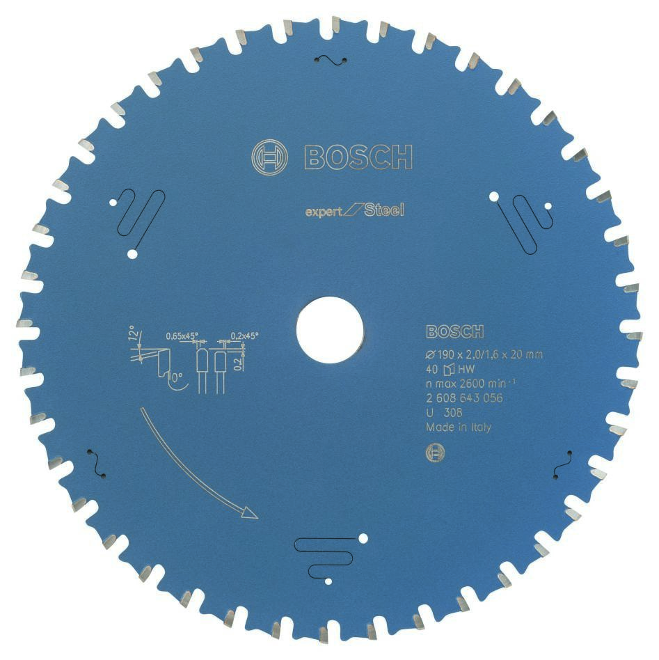 Bosch Blauw Accessoires 2608643056 Carbide Cirkelzaagblad Expert for Steel 190 x 20 x 40T