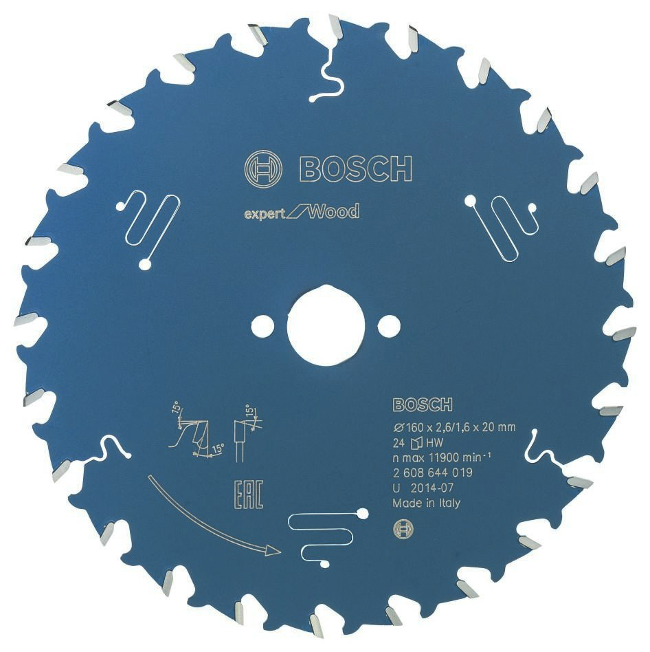 Bosch Blauw Accessoires 2608644019 Carbide Cirkelzaagblad Expert for Wood 160 x 20 x 24T
