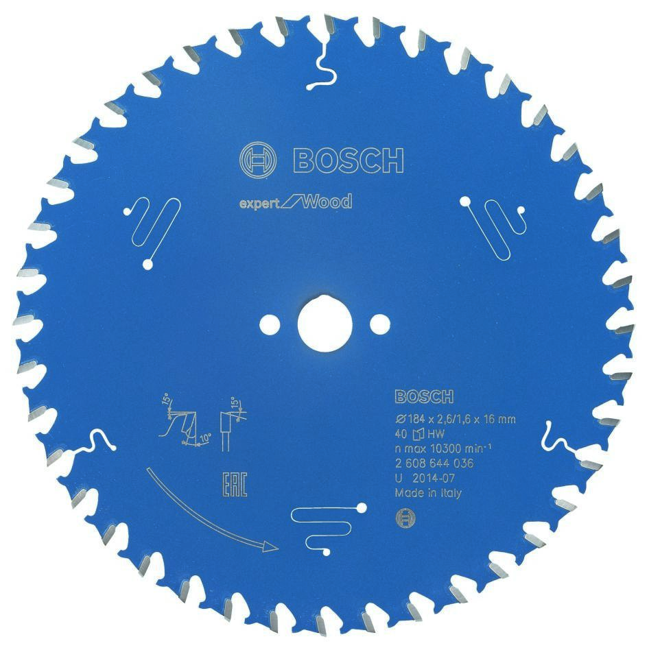 Bosch Blauw Accessoires 2608644036 Carbide Cirkelzaagblad Expert for Wood 184 x 16 x 40T