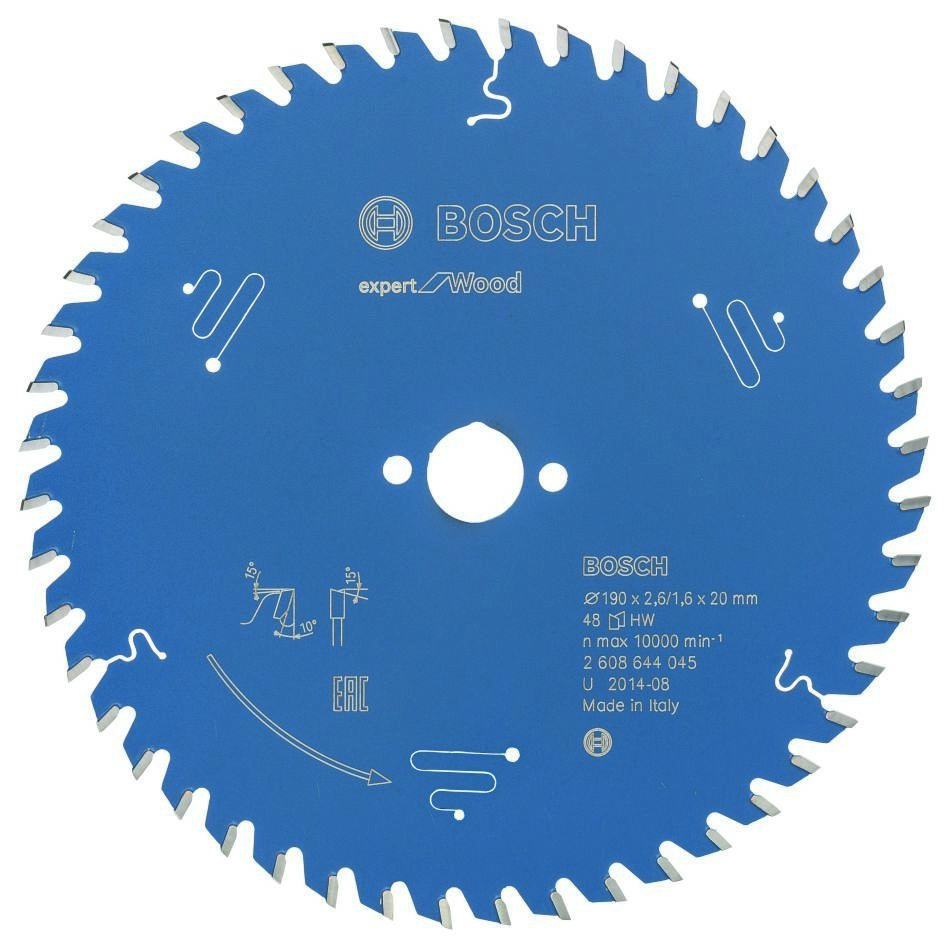 Bosch Blauw Accessoires 2608644045 Carbide Cirkelzaagblad Expert for Wood 190 x 20 x 48T