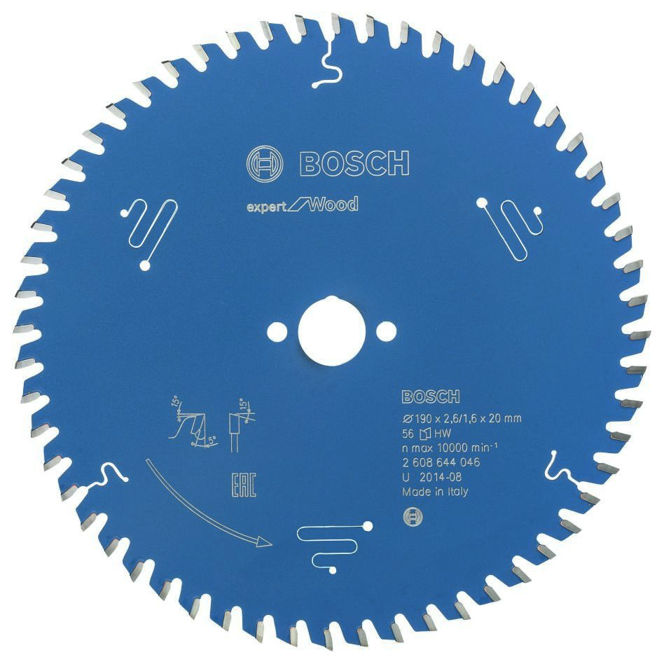 Bosch Blauw Accessoires 2608644046 Carbide Cirkelzaagblad Expert for Wood 190 x 20 x 56T