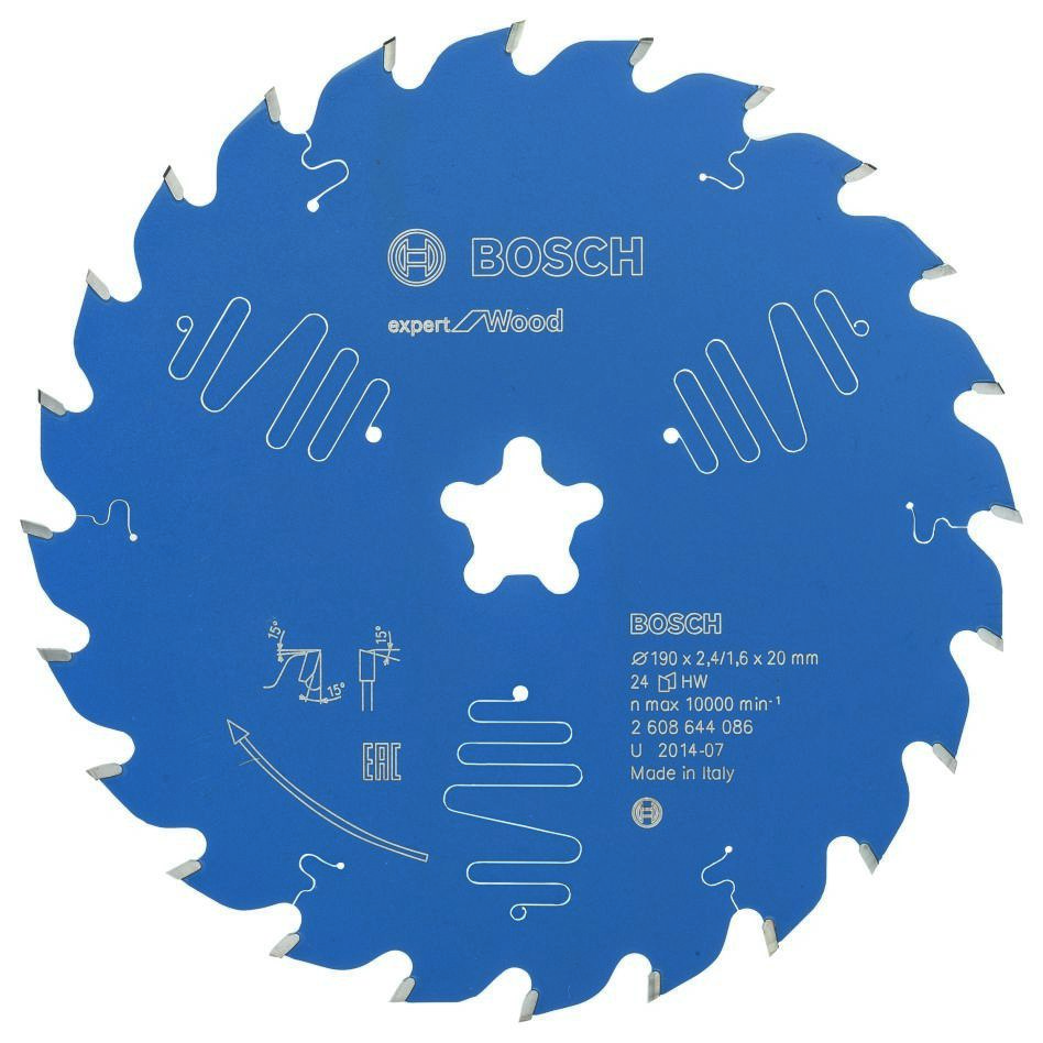 Bosch Blauw Accessoires 2608644086 Carbide Cirkelzaagblad Expert for Wood 190 x 24T