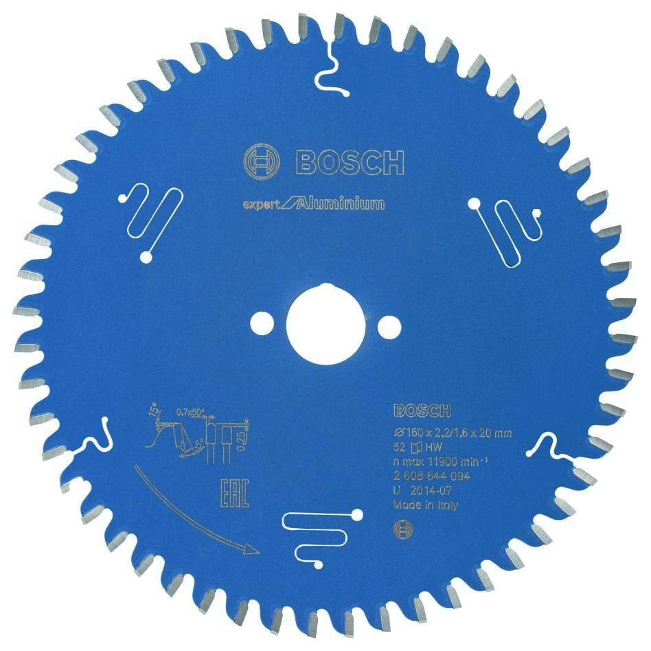 Bosch Blauw Accessoires 2608644094 Carbide Cirkelzaagblad Expert for Aluminium 160 x 20 x 52T