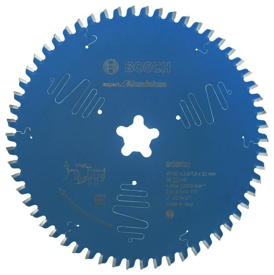 Bosch Blauw Accessoires 2608644117 Carbide Cirkelzaagblad Expert for Aluminium 190 x 58T