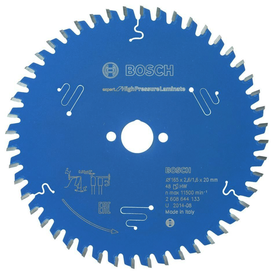 Bosch Blauw Accessoires 2608644133 Carbide Cirkelzaagblad Expert for High Pressure Laminate 165 x 20 x 48T 2608644133
