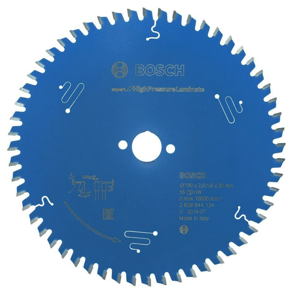 Bosch Blauw Accessoires 2608644134 Carbide Cirkelzaagblad Expert for High Pressure Laminate 190 x 20 x 56T 2608644134