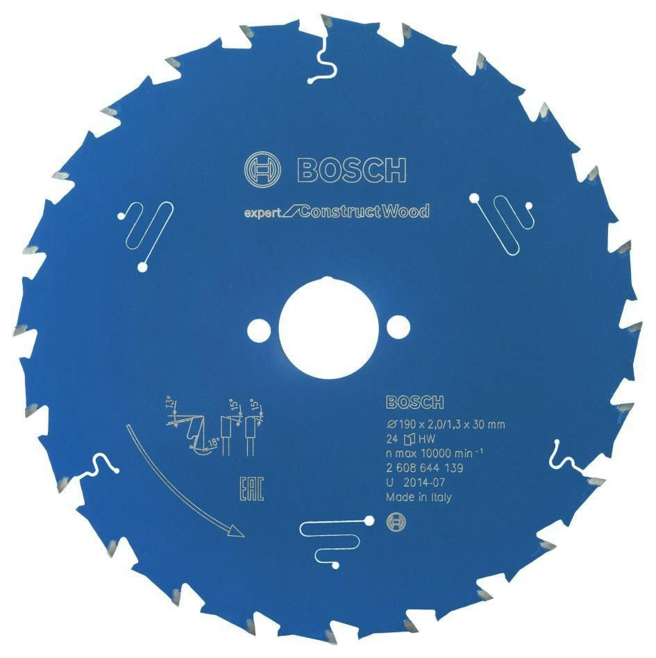 Bosch Blauw Accessoires 2608644139 Carbide Cirkelzaagblad Expert for Construct Wood 190 x 30 x 24T