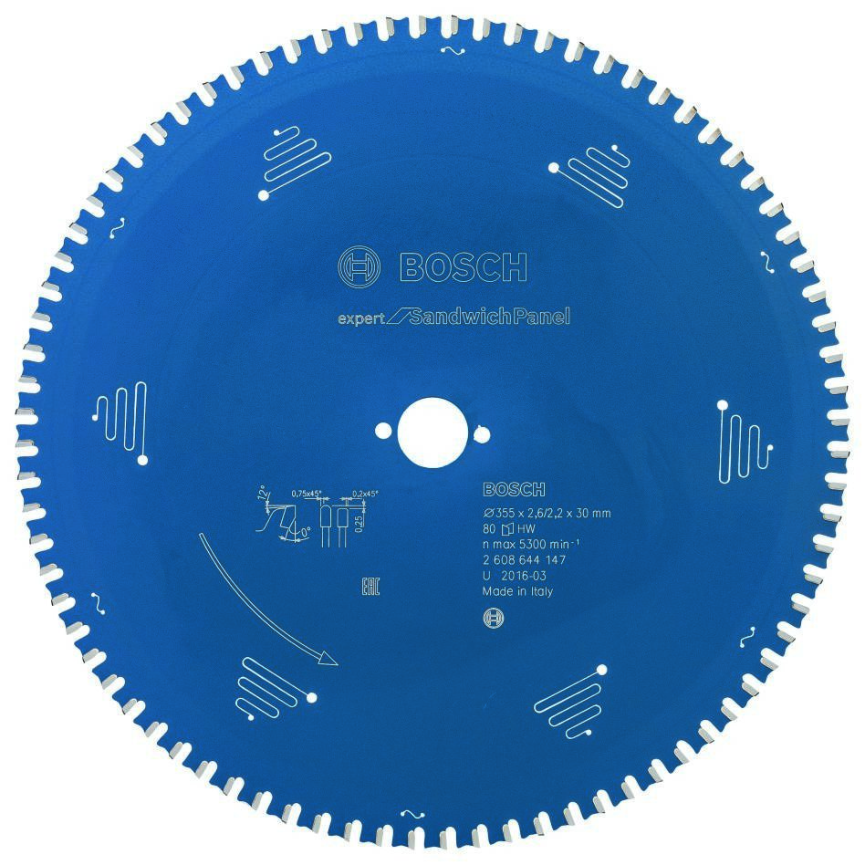 Bosch Blauw Accessoires 2608644147 Carbide Cirkelzaagblad Expert for Sandwich Panel 355 x 30 x 80T