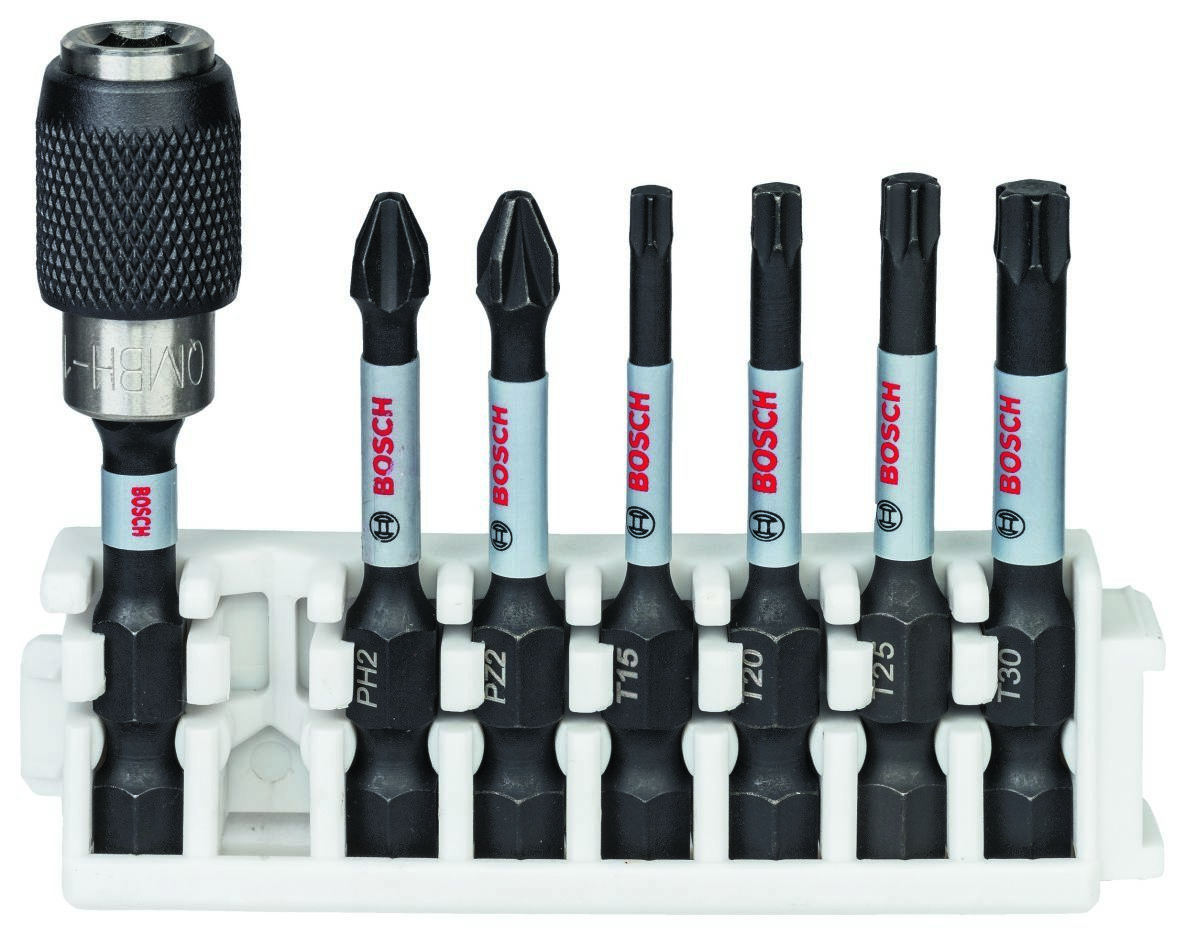 Bosch Blauw Accessoires 2608522327 Impact Control schroefbitset, 7-delig, 1xPH2, 1xPZ2, 1xT15, 1xT20, 1xT25, 1xT30