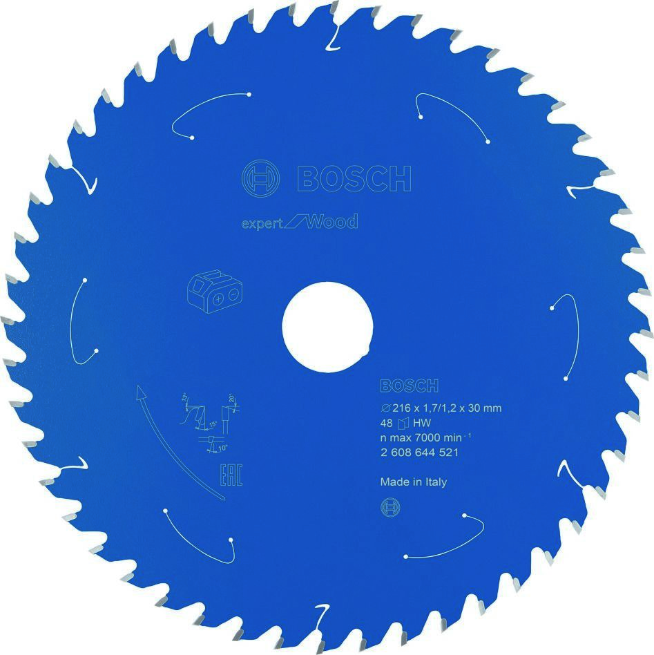 Bosch Blauw Accessoires 2608644521 Carbide Cirkelzaagblad Wood Expert voor accuzagen 216 x 30 x T48