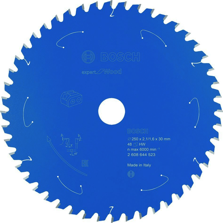 Bosch Blauw Accessoires 2608644523 Carbide Cirkelzaagblad Wood Expert voor accuzagen 250 x 30 x T48