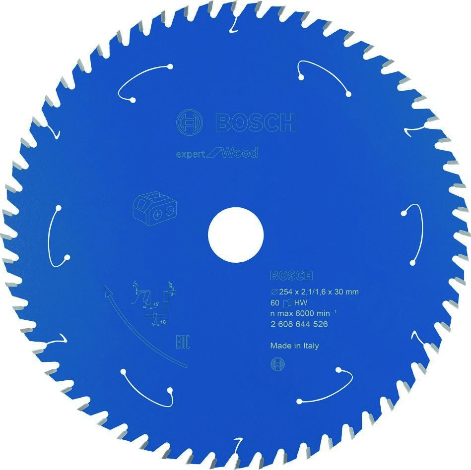 Bosch Blauw Accessoires 2608644526 Carbide Cirkelzaagblad Wood Expert voor accuzagen 254 x 30 x T60