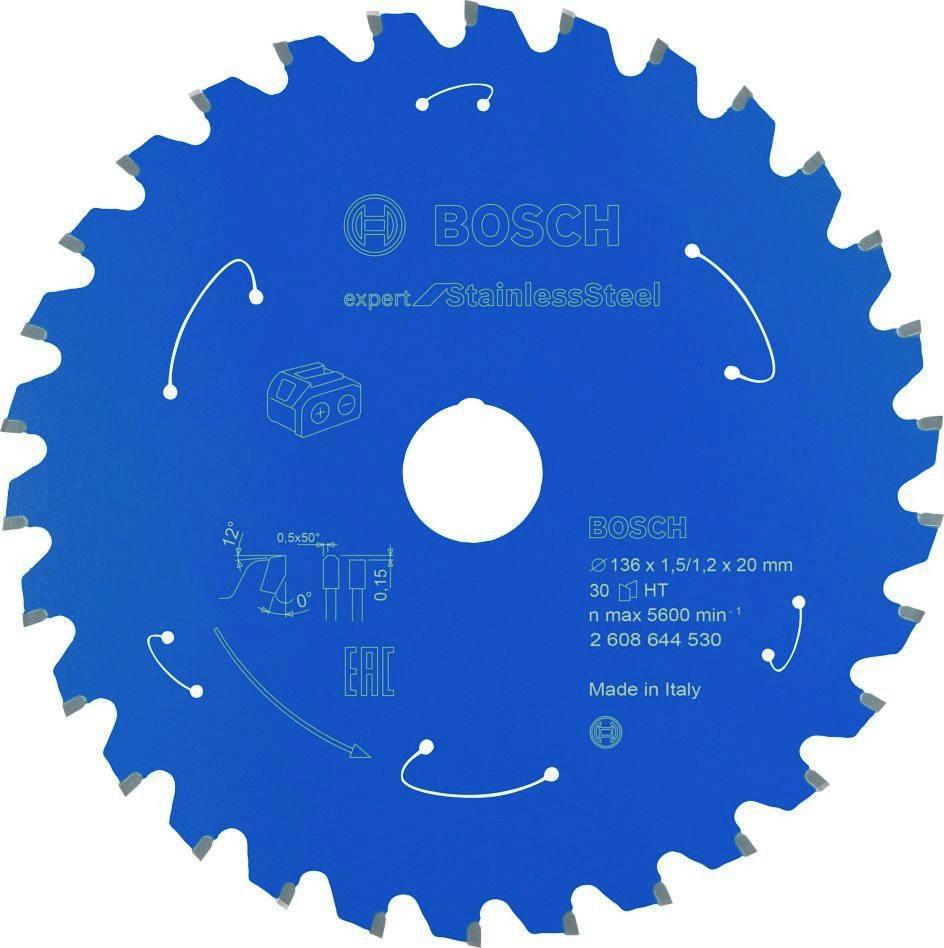 Bosch Blauw Accessoires 2608644530 Carbide Cirkelzaagblad Stainless Steel Expert voor accuzagen 136 x 20 x T30 2608644530