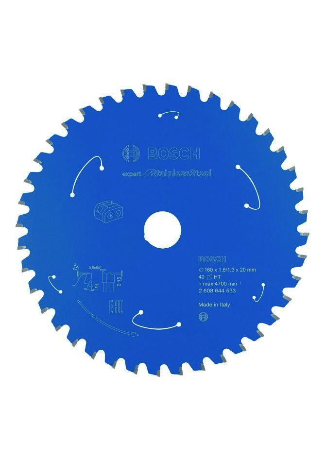 Bosch Blauw Accessoires 2608644533 Carbide Cirkelzaagblad Stainless Steel Expert voor accuzagen 160 x 20 x T40 2608644533