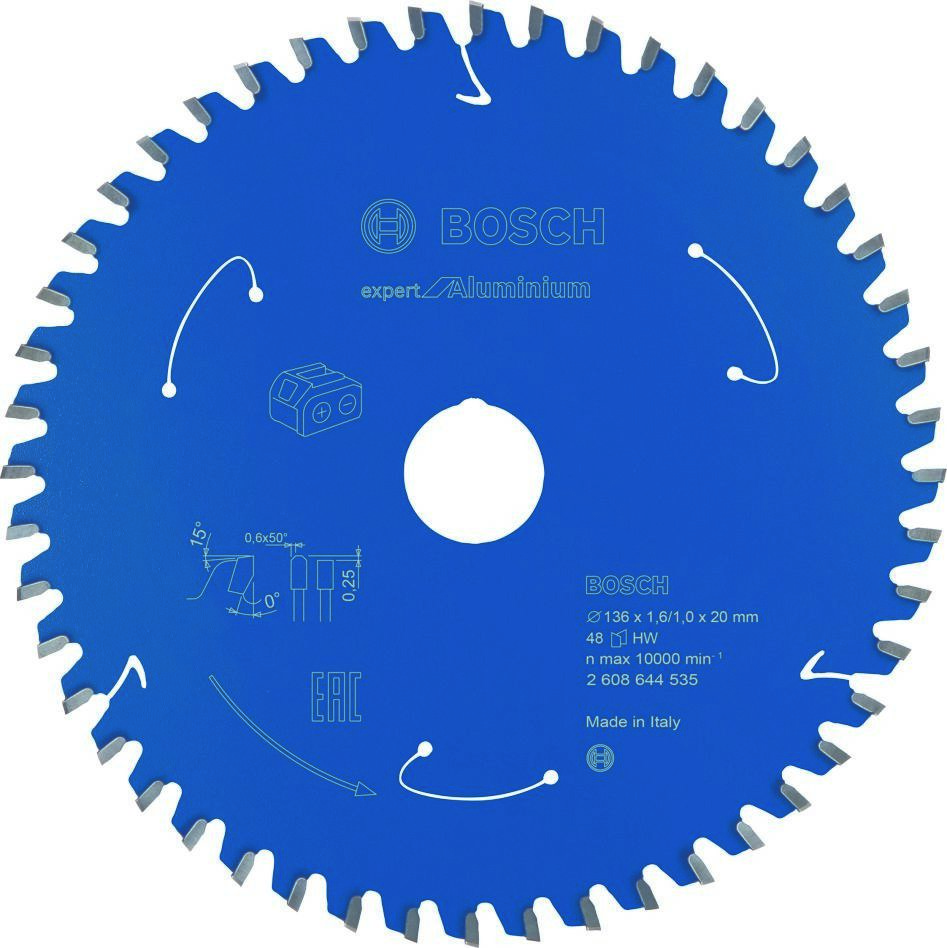 Bosch Blauw Accessoires 2608644535 Carbide Cirkelzaagblad Aluminium Expert voor accuzagen 136 x 20 x T48