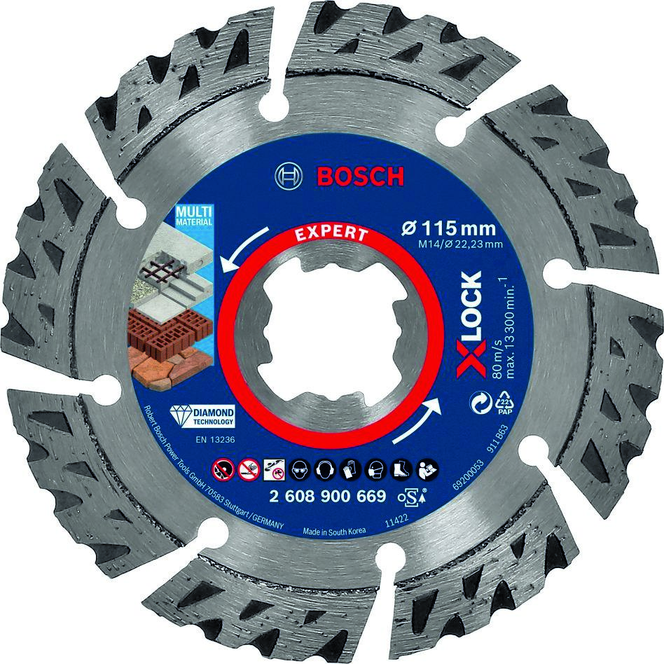 Bosch Blauw Accessoires 2608900669 Expert MultiMaterial X-LOCK diamantdoorslijpschijf 115 x 22,23 x 2,4 x 12 mm