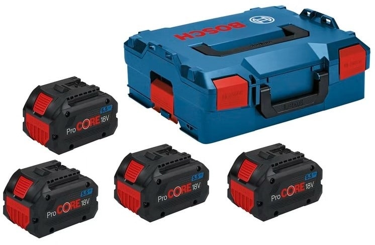 Bosch Blauw Accessoires 1600A02A2U Accu Set in L-Boxx - 4 x Accu ProCore 18V 5.5 Ah Li-ion