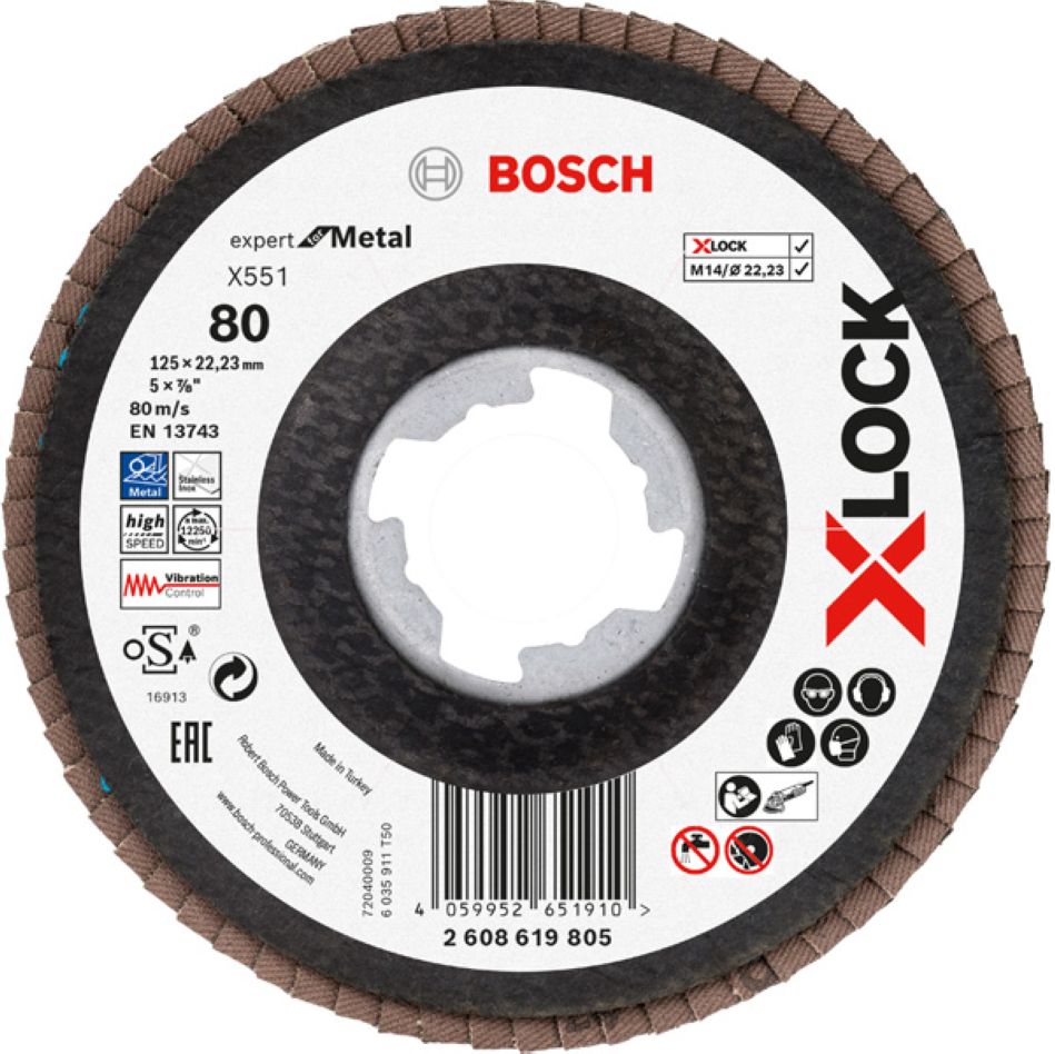 Bosch Blauw Accessoires 2608619805 X-LOCK Lamellenschijf X551 125mm G80 Fiber schuin