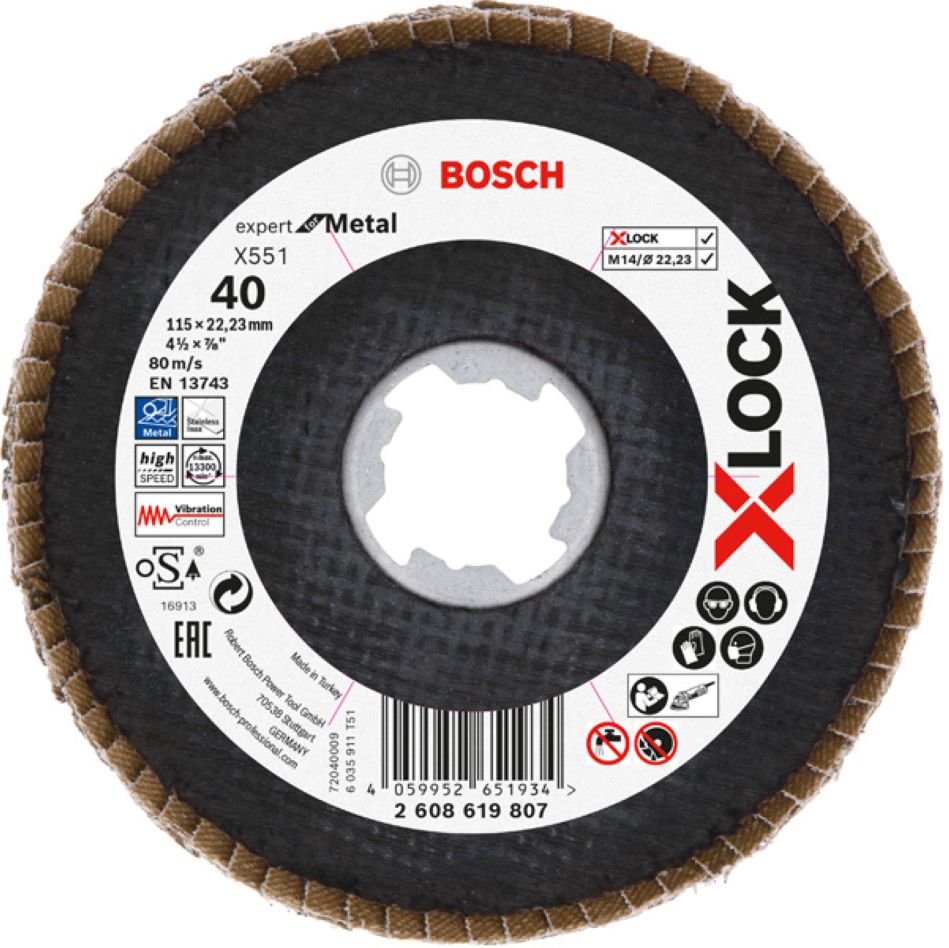 Bosch Blauw Accessoires 2608619807 X-LOCK Lamellenschijf X551 115mm G40 Fiber schuin