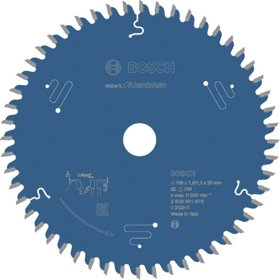Bosch Blauw Accessoires 2608901876 Cirkelzaagblad Expert for Aluminium 168x20x1.8/1.2x52T